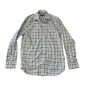 Banana Republic Button Down Shirt Men Medium White Green Slim Fit Plaid Cotton